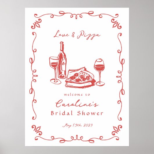 Whimsical Hand Drawn Pizza Brautparty signieren Poster (Vorne)
