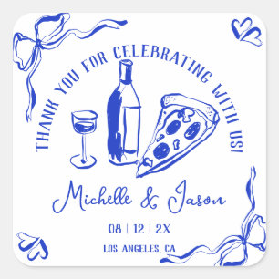 Whimsical Hand Drawn Pizza French Bow Vielen Dank Quadratischer Aufkleber