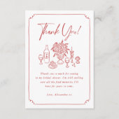 Whimsical Hand Drawn Pizza & Wine Brautparty Dankeskarte (Vorderseite)