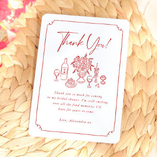 Whimsical Hand Drawn Pizza & Wine Brautparty Dankeskarte