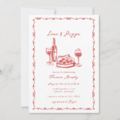 Whimsical Hand Drawn Pizza & Wine Brautparty Einladung (Vorderseite)