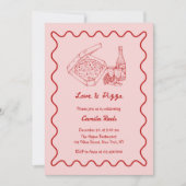 Whimsical Hand Drawn Pizza & Wine Brautparty Einladung (Vorderseite)