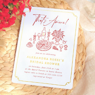 Whimsical Hand Drawn Pizza & Wine Brautparty Folieneinladung