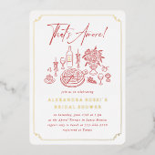 Whimsical Hand Drawn Pizza & Wine Brautparty Folieneinladung (Vorderseite)