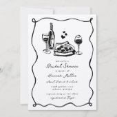 Whimsical Hand Drawn Pizza Wine Bridal Shower Einladung (Vorderseite)