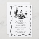 Whimsical Hand Drawn Pizza Wine Bridal Shower Einladung (Vorne/Hinten)