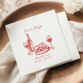 Whimsical Hand Drawn Pizza Wine Bridal Shower Serviette