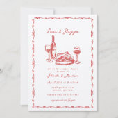 Whimsical Hand Drawn Pizza Wine Couples Dusche Einladung (Vorderseite)