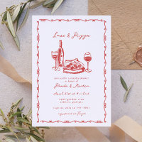 Whimsical Hand Drawn Pizza Wine Couples Dusche