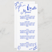 Whimsical Hand Drawn Pizza & Wine French Blue Menükarte (Vorne/Hinten)