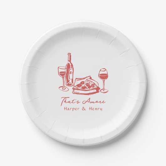Whimsical Hand Drawn Pizza Wine Wedding Pappteller (Vorderseite)