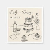 Whimsical Hand Drawn Quirky Cake Wedding Napkins Serviette (Vorderseite)