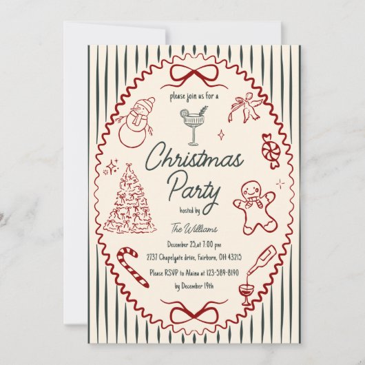 Whimsical Hand Drawn Quirky Christmas Party Invita Einladung (Vorderseite)