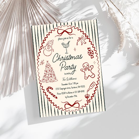 Whimsical Hand Drawn Quirky Christmas Party Invita Einladung