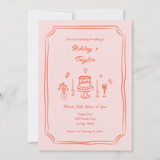 Whimsical Hand Drawn Quirky Fun Wedding Einladung (Vorderseite)
