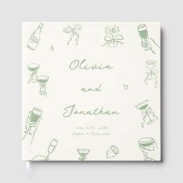 Whimsical Hand Drawn Quirky Green Wedding Gästebuch