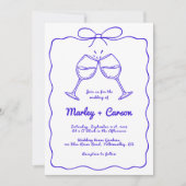 Whimsical Hand Drawn Quirky Royal Blue Wedding Einladung (Vorderseite)