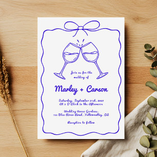 Whimsical Hand Drawn Quirky Royal Blue Wedding Einladung