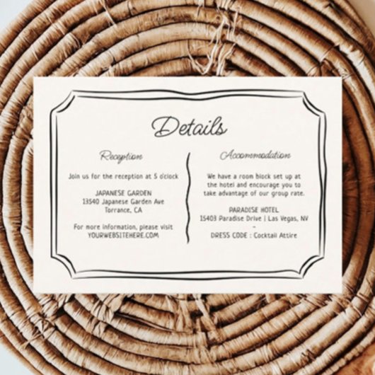 Whimsical Hand Drawn Quirky Wedding Details Begleitkarte