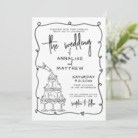 Whimsical Hand Drawn Quirky Wedding Einladung (Stehend Vorderseite)