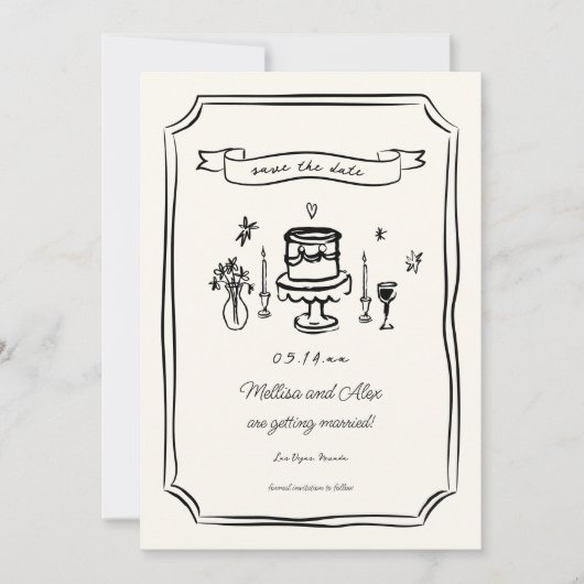 Whimsical Hand Drawn Quirky Wedding Foto Save The Date (Vorderseite)