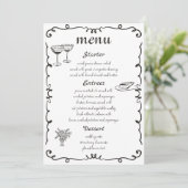 Whimsical Hand Drawn Quirky Wedding Menu Menükarte (Stehend Vorderseite)