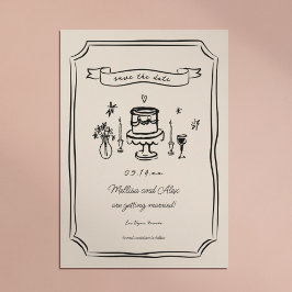 Whimsical Hand Drawn Quirky Wedding Save The Date