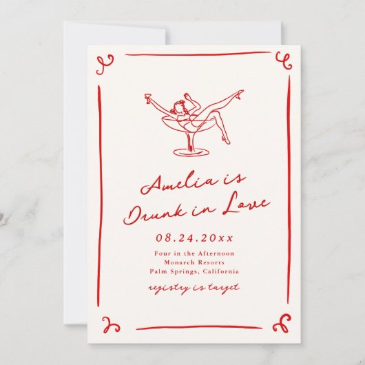 Whimsical Hand Drawn Red Bachelorette Einladung (Vorderseite)