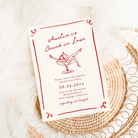 Whimsical Hand Drawn Red Bachelorette Einladung