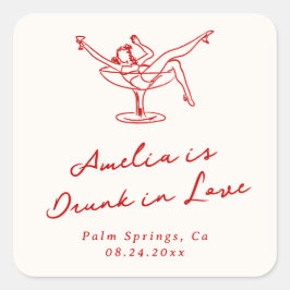 Whimsical Hand Drawn Red Bachelorette Quadratischer Aufkleber