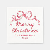 Whimsical Hand-Drawn Red Bow Merry Christmas Serviette (Vorderseite)