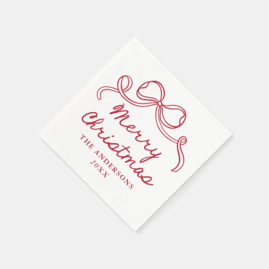 Whimsical Hand-Drawn Red Bow Merry Christmas Serviette (Ecke)