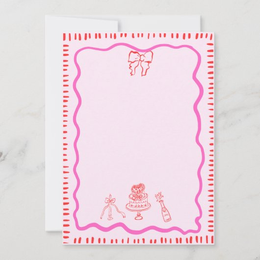 Whimsical Hand Drawn Red Bow Scribble Wavy Hochzei Einladung (Rückseite)