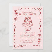 Whimsical Hand Drawn Red Cherries & Bows Einladung (Vorderseite)