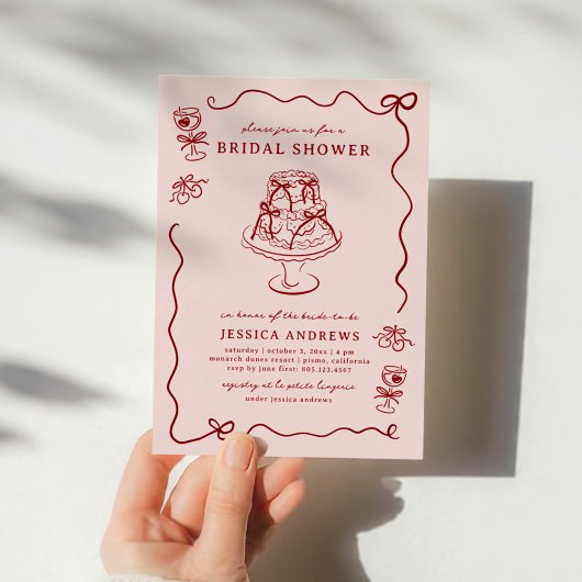 Whimsical Hand Drawn Red Cherries & Bows Einladung