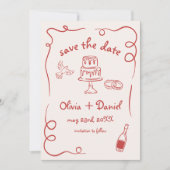 Whimsical Hand Drawn Red Wedding Foto Save The Date (Vorderseite)