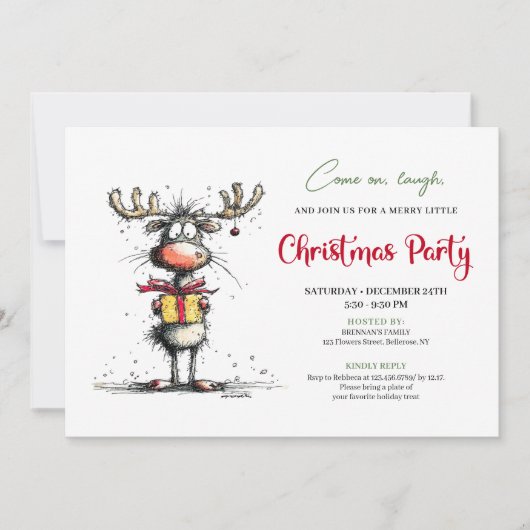 Whimsical hand drawn reindeer party invitation einladung (Vorderseite)