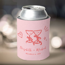 Whimsical Hand Drawn Romantic Pink Red Wedding Dosenkühler