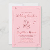 Whimsical Hand Drawn Rosa Red Wedeption Empfang Einladung (Vorderseite)