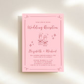 Whimsical Hand Drawn Rosa Red Wedeption Empfang Einladung