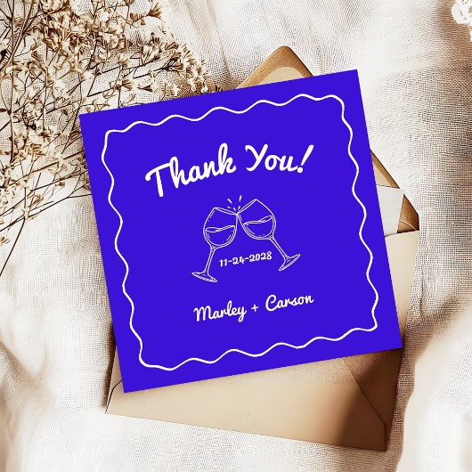 Whimsical Hand Drawn Royal Blue Wedding Vielen Dan Mitteilungskarte