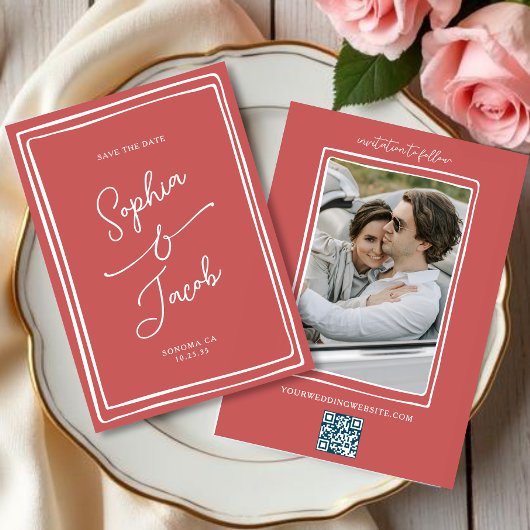 Whimsical Hand Drawn Save The Date Hochzeitsfoto  