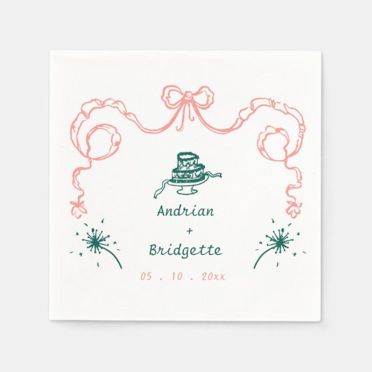 Whimsical Hand Drawn Scribble Bow Wedding Serviette (Vorderseite)
