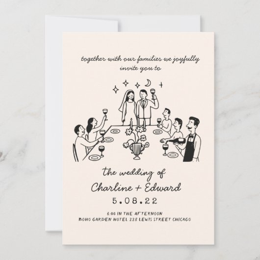 Whimsical Hand Drawn Scribble Wedding Einladung (Vorderseite)