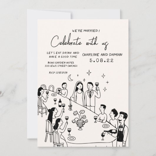 Whimsical Hand Drawn Scribble Wedding Einladung (Vorderseite)