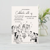 Whimsical Hand Drawn Scribble Wedding Einladung (Stehend Vorderseite)