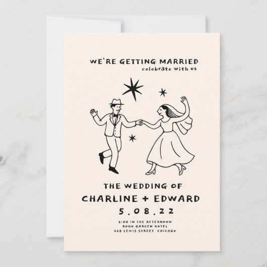 Whimsical Hand Drawn Scribble Wedding Einladung (Vorderseite)