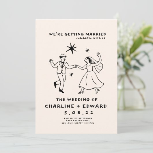 Whimsical Hand Drawn Scribble Wedding Einladung (Stehend Vorderseite)