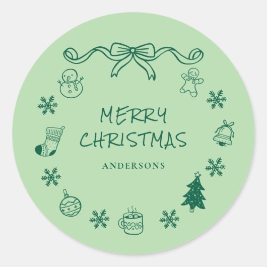 Whimsical Hand Drawn Scribble Weihnachten Runder Aufkleber (Vorderseite)