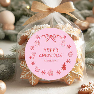 Whimsical Hand Drawn Scribble Weihnachten Runder Aufkleber